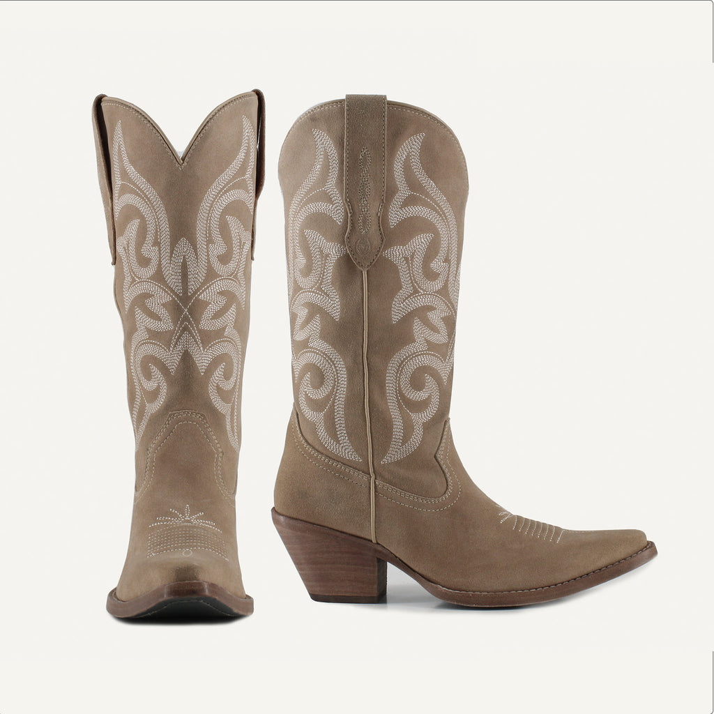 TESSA BEIGE - Leather Cowgirl Boots - Stylish Western Footwear & Comfort