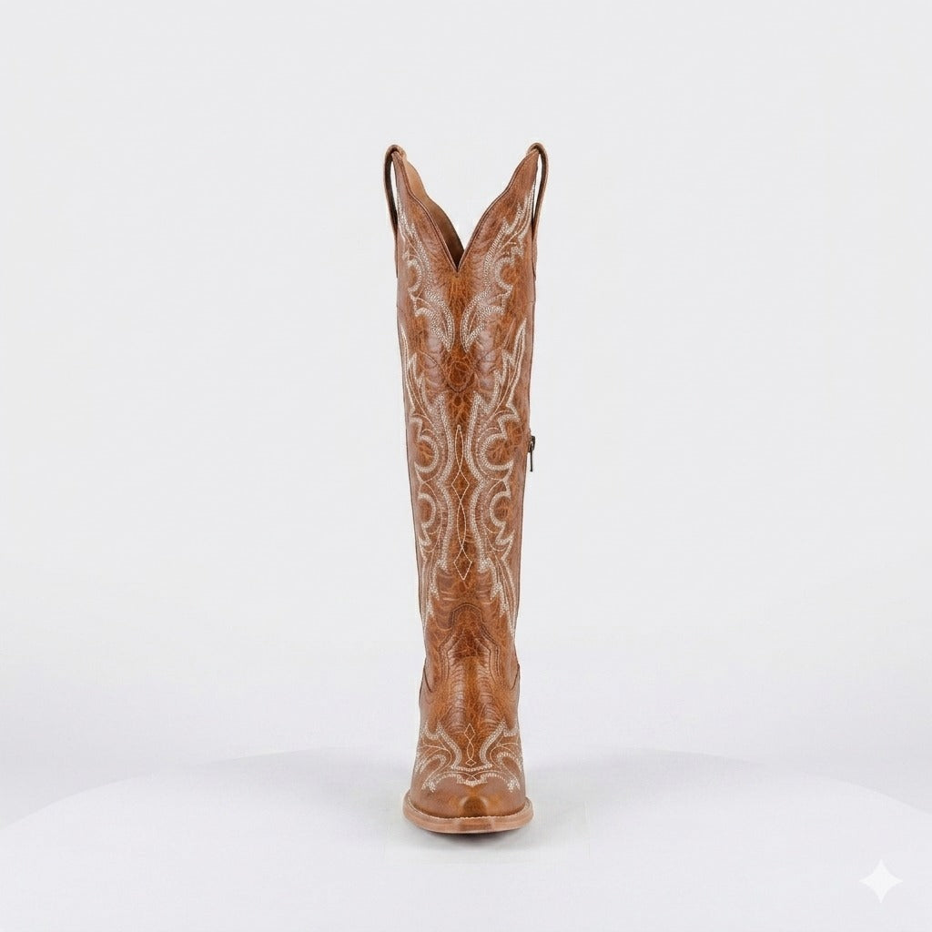 JULIA BROWN - Tall Leather Cowgirl Boots - Sophisticated Western Footwear