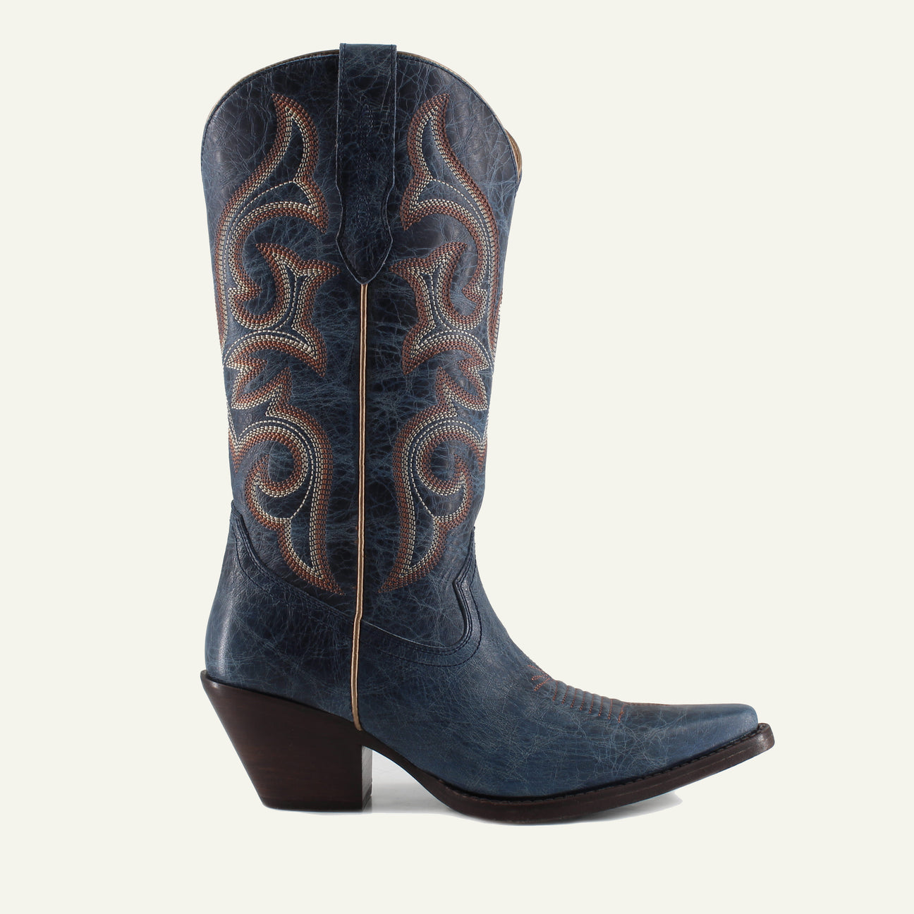 TESSA BLUE - Leather Cowgirl Boots - Classic Western Elegance & Comfort