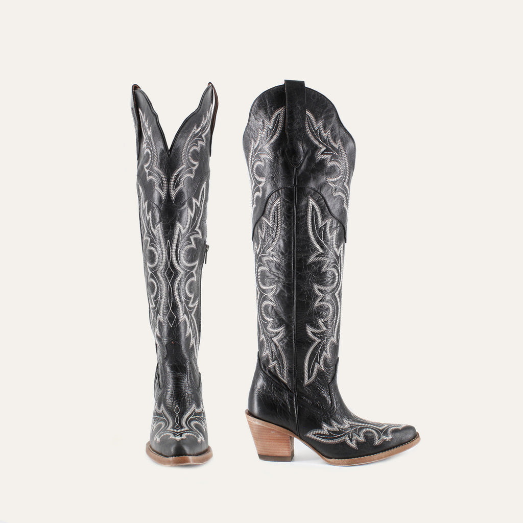 JULIA BLACK - Tall Leather Cowgirl Boots - Sophisticated Western Footwear