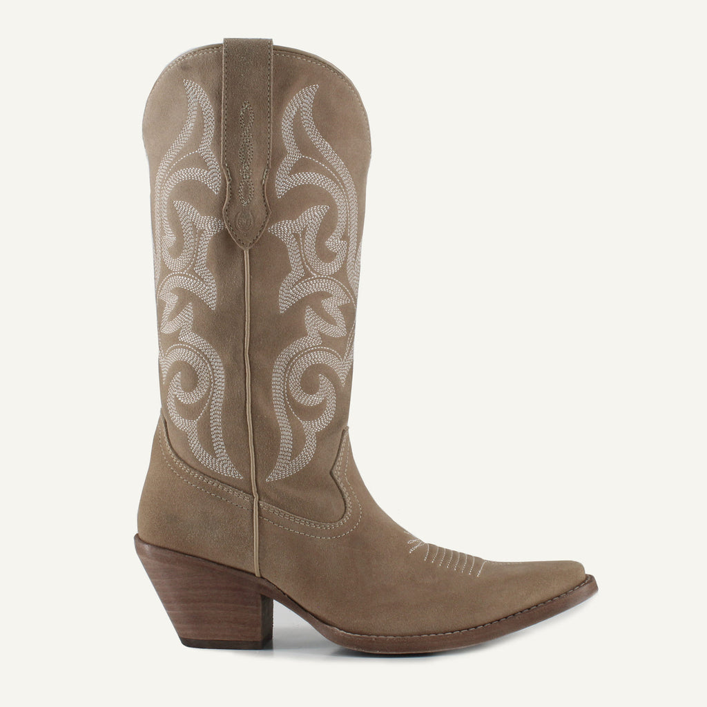 TESSA BEIGE - Leather Cowgirl Boots - Stylish Western Footwear & Comfort