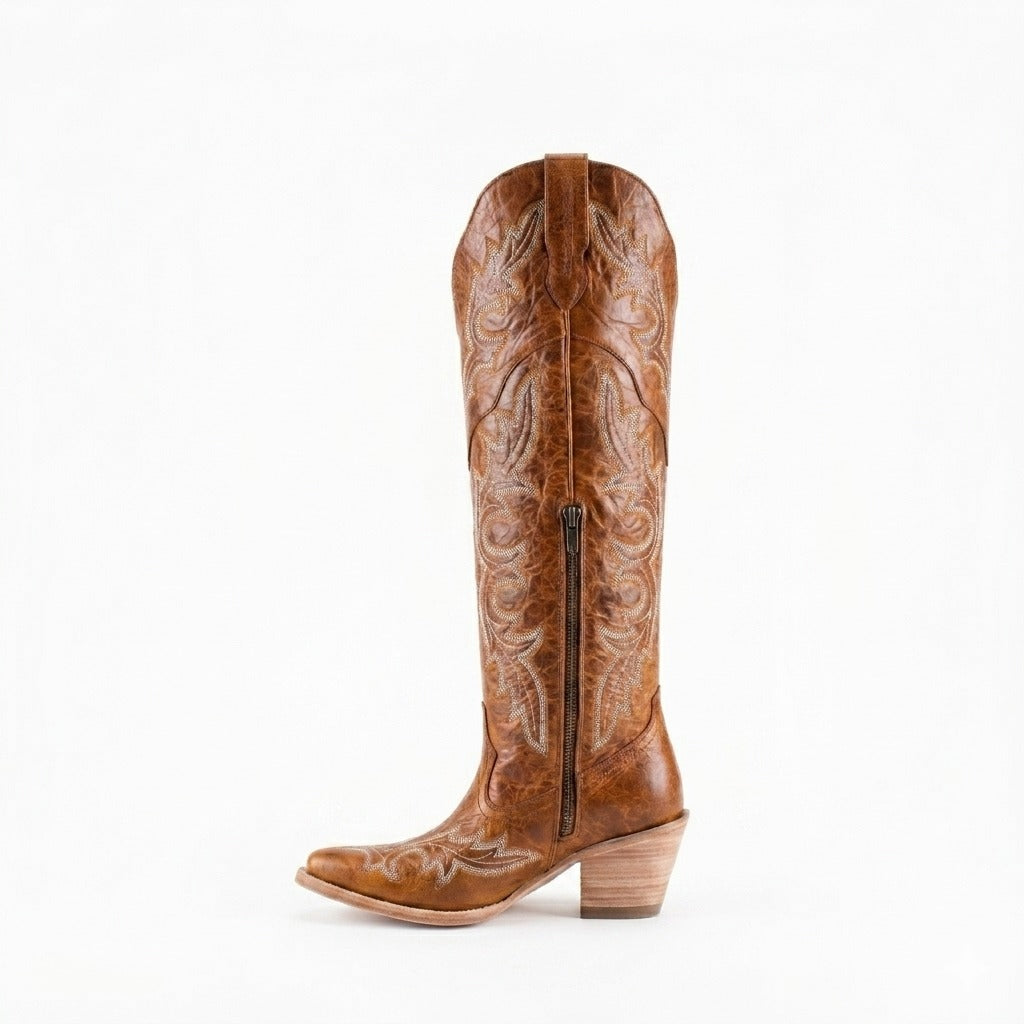 JULIA BROWN - Tall Leather Cowgirl Boots - Sophisticated Western Footwear