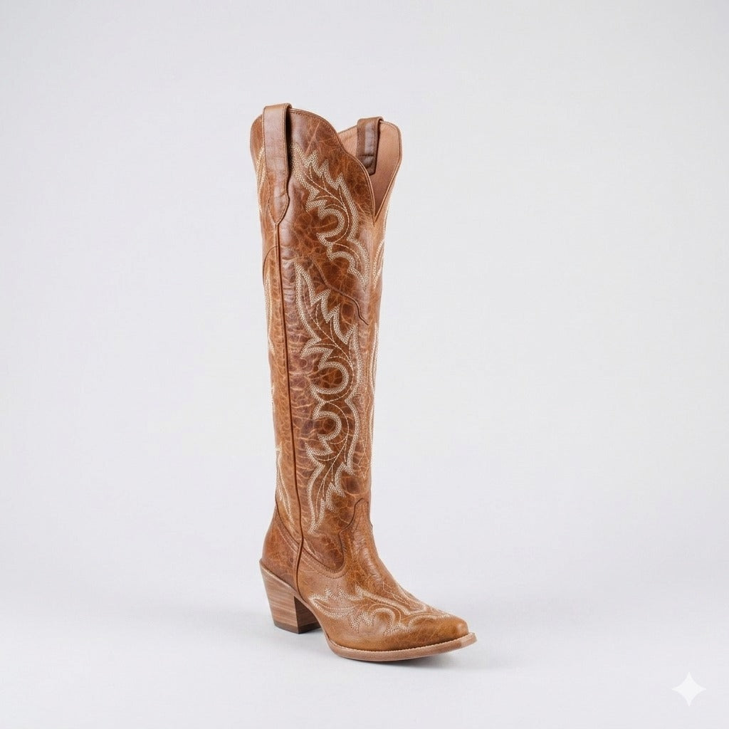 JULIA BROWN - Tall Leather Cowgirl Boots - Sophisticated Western Footwear