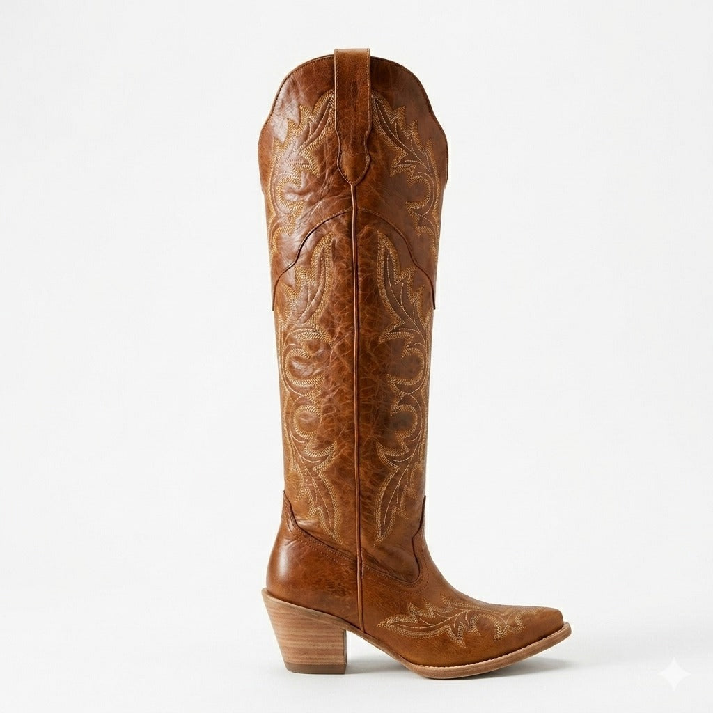 JULIA BROWN - Tall Leather Cowgirl Boots - Sophisticated Western Footwear