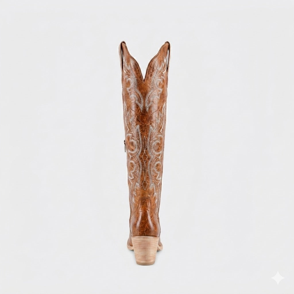 JULIA BROWN - Tall Leather Cowgirl Boots - Sophisticated Western Footwear