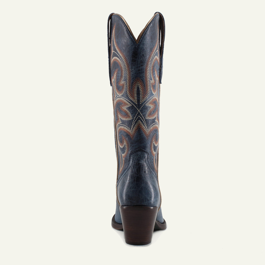 TESSA BLUE - Leather Cowgirl Boots - Classic Western Elegance & Comfort