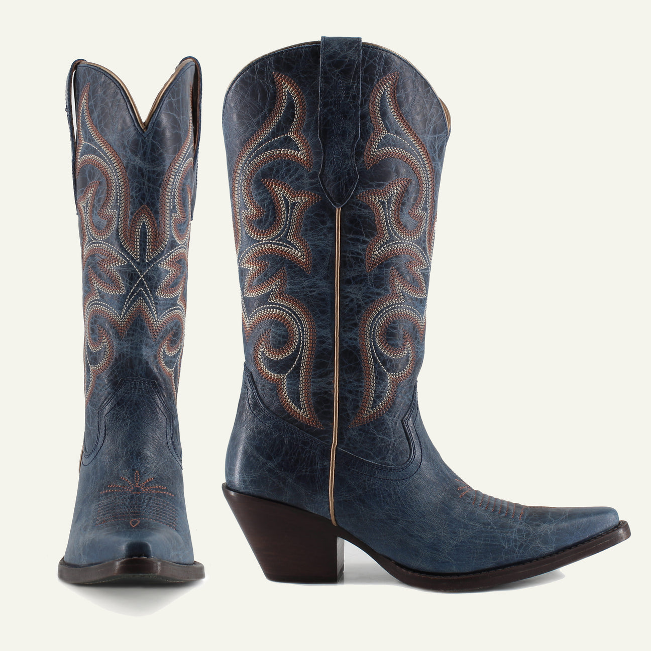 TESSA BLUE - Leather Cowgirl Boots - Classic Western Elegance & Comfort