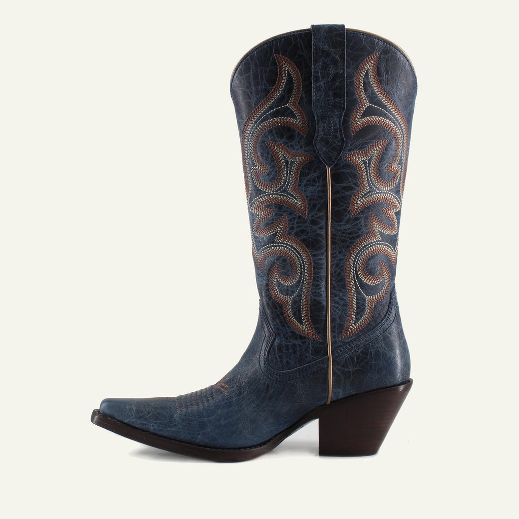 TESSA BLUE - Leather Cowgirl Boots - Classic Western Elegance & Comfort