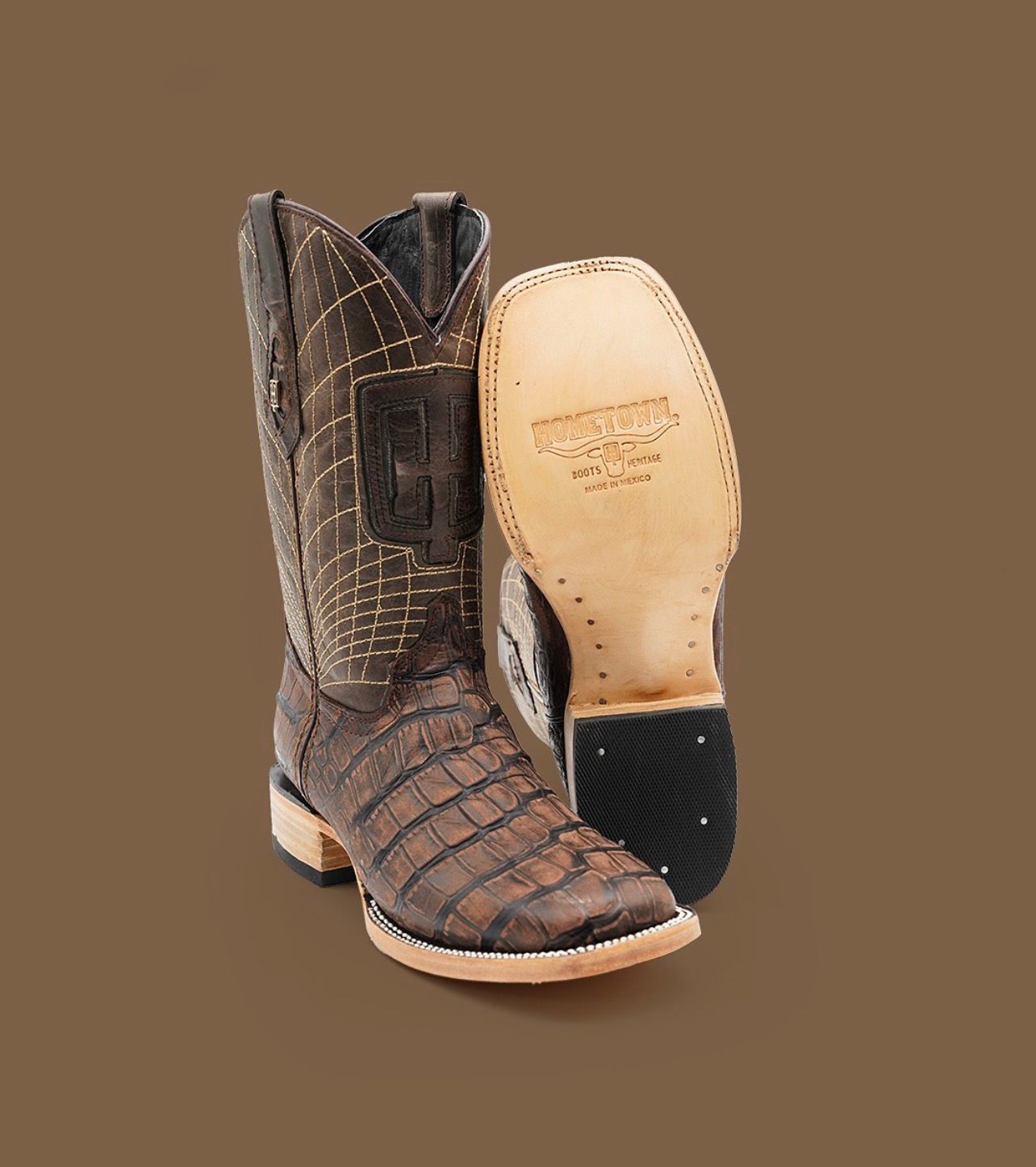EXOTIC CAIMAN BROWN - COWBOY BOOTS