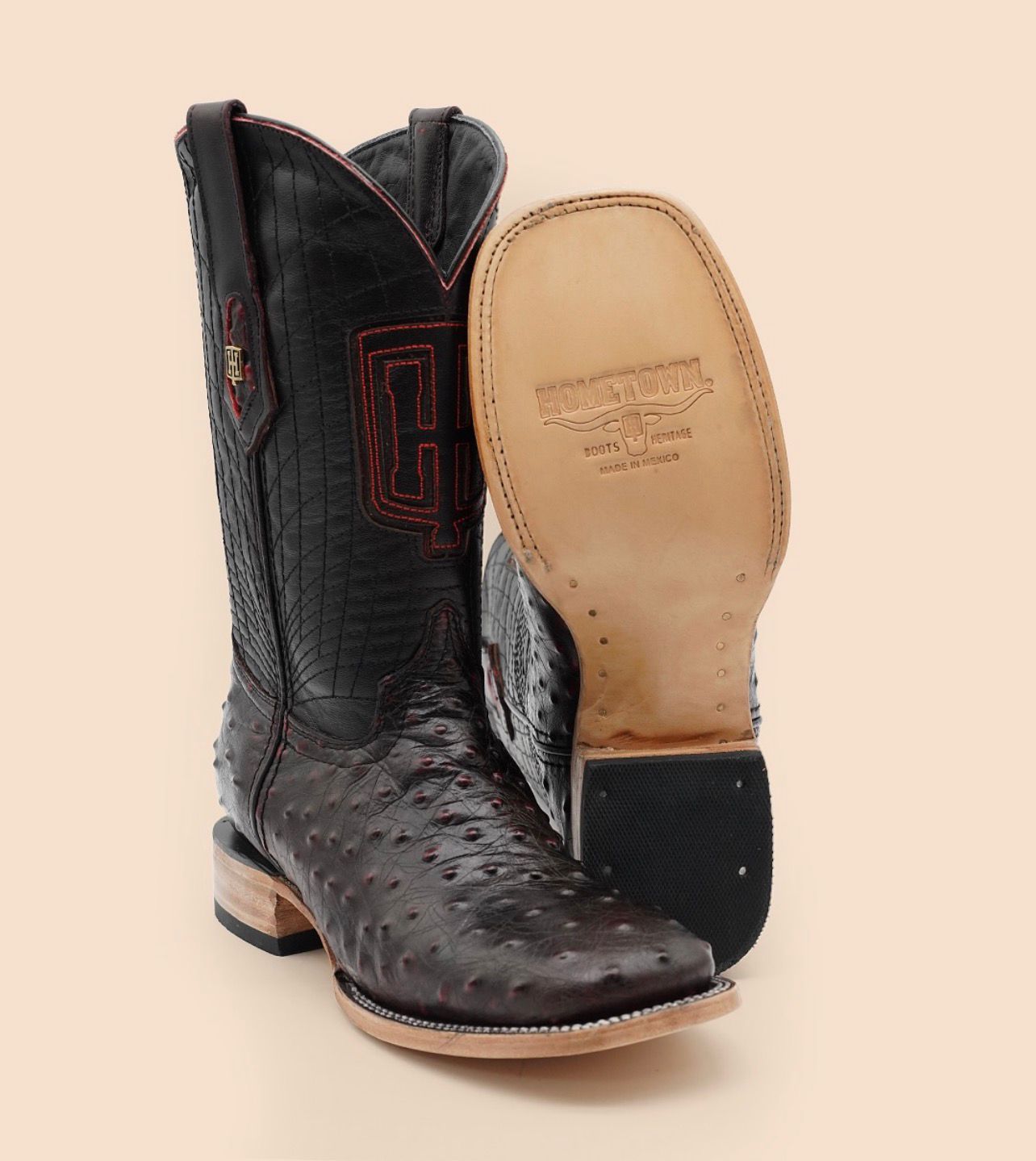 OSTRICH BLACK CHERRY LEATHER - COWBOY BOOTS