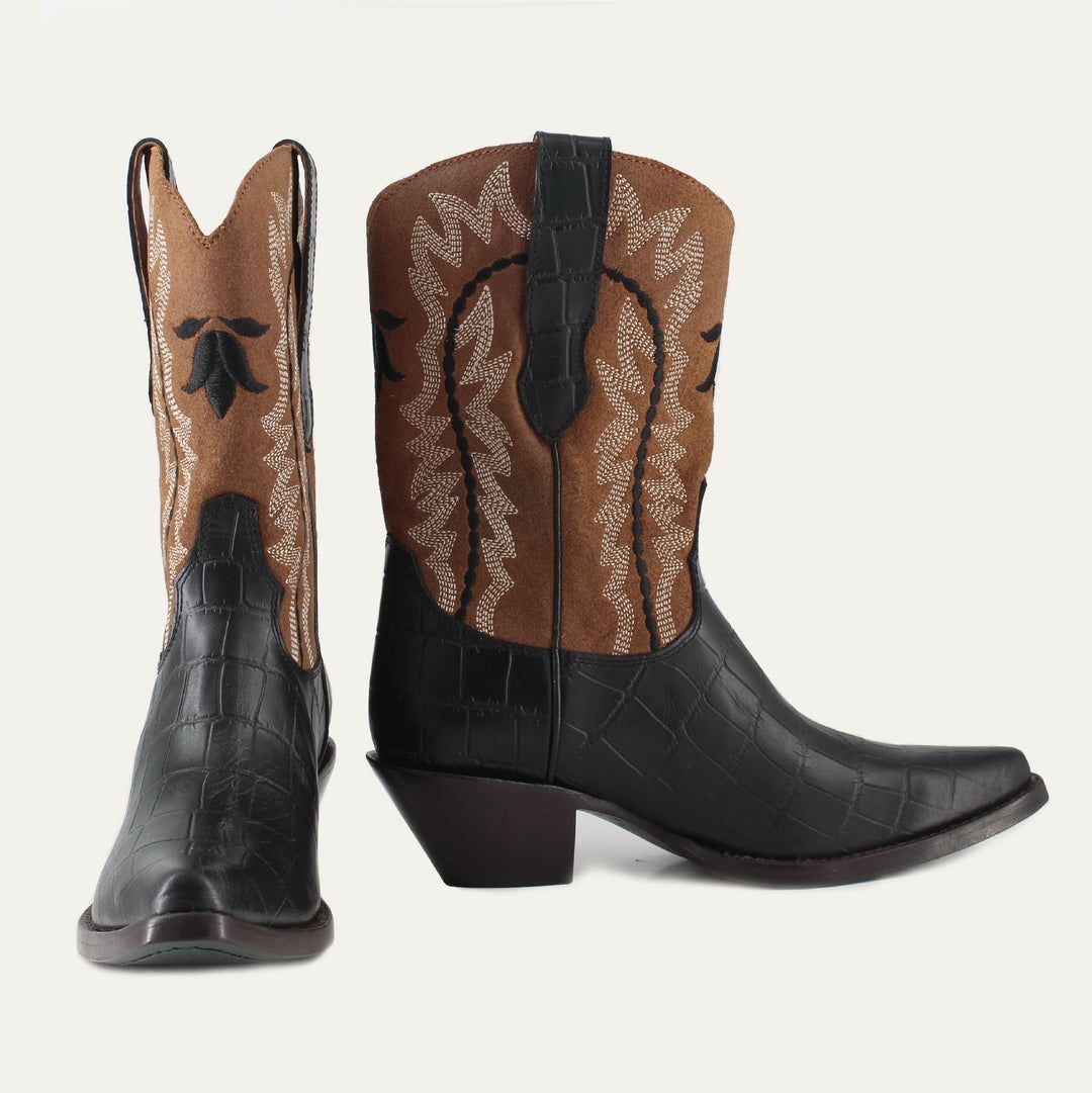 BIANCA BLACK - Leather Cowgirl Boots - Stylish & Comfortable