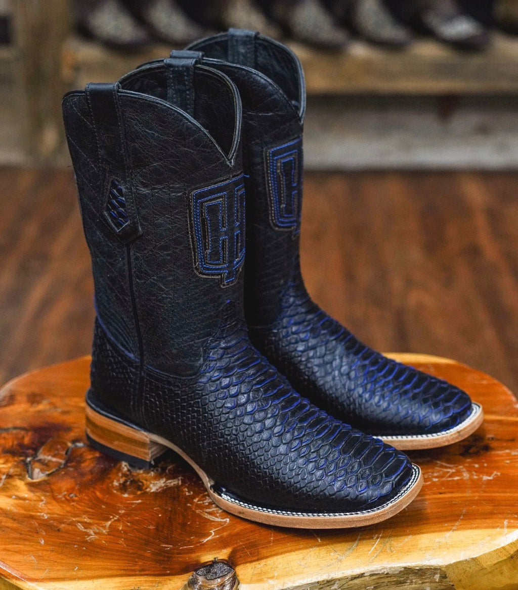 PYTHON BLUE BLACK LEATHER - COWBOY BOOTS