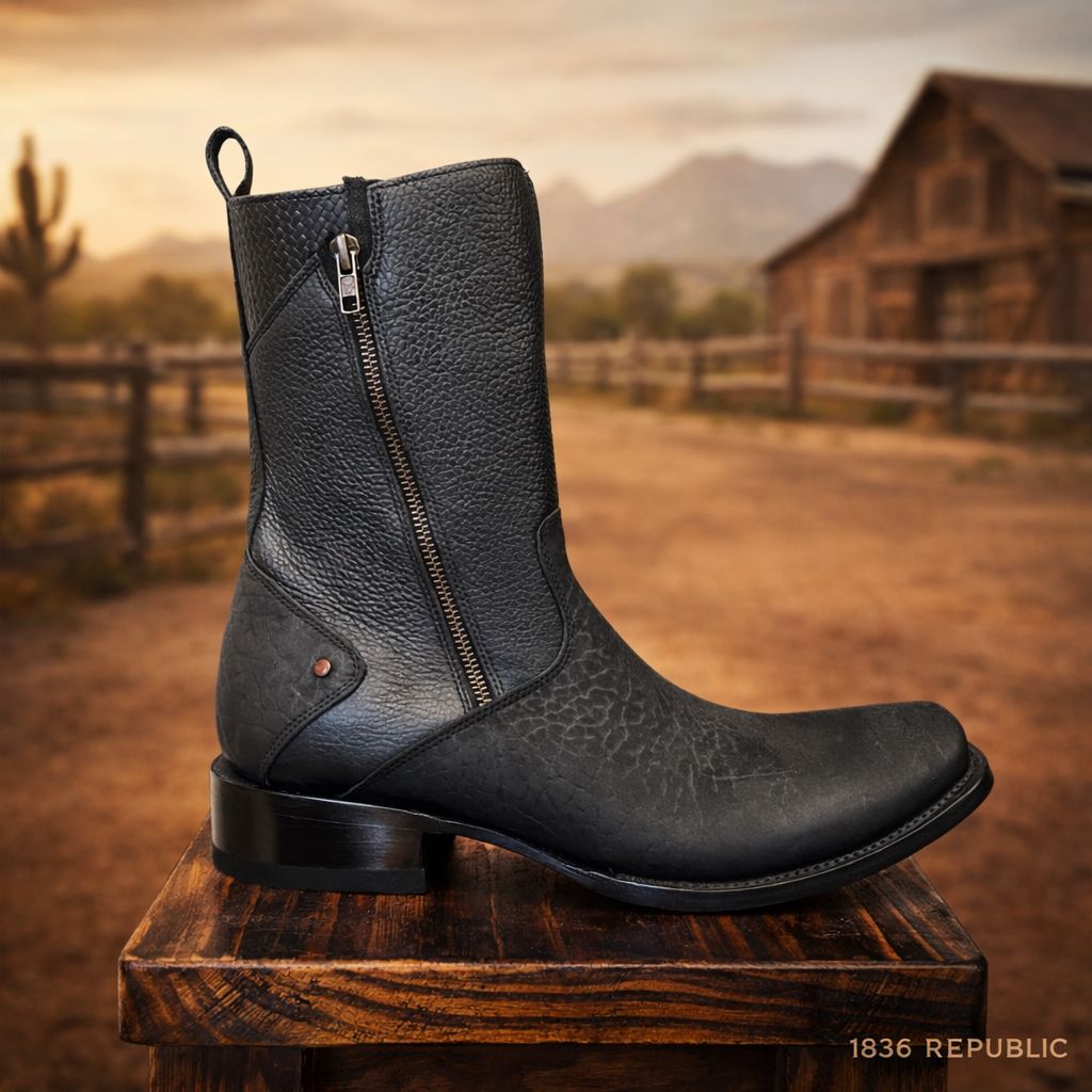 SHORT BLACK LEATHER ELEPHANT BOTÍN